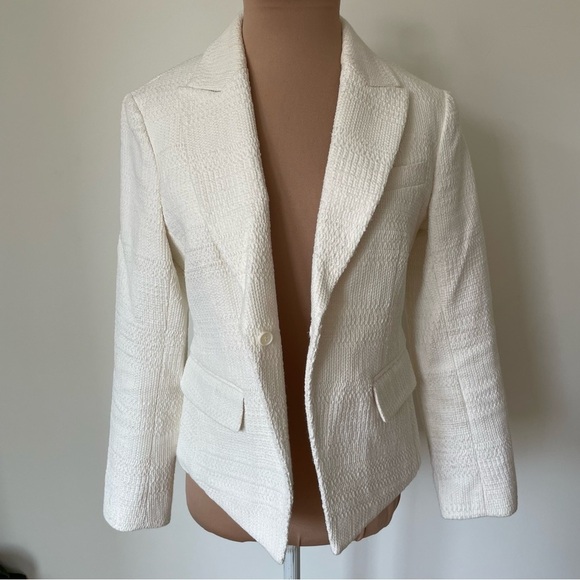 Theory Cotton Textured Brince Newdale Bonded Warm Ivory Blazer H0104108 EUC Sz 2 - Picture 7 of 12